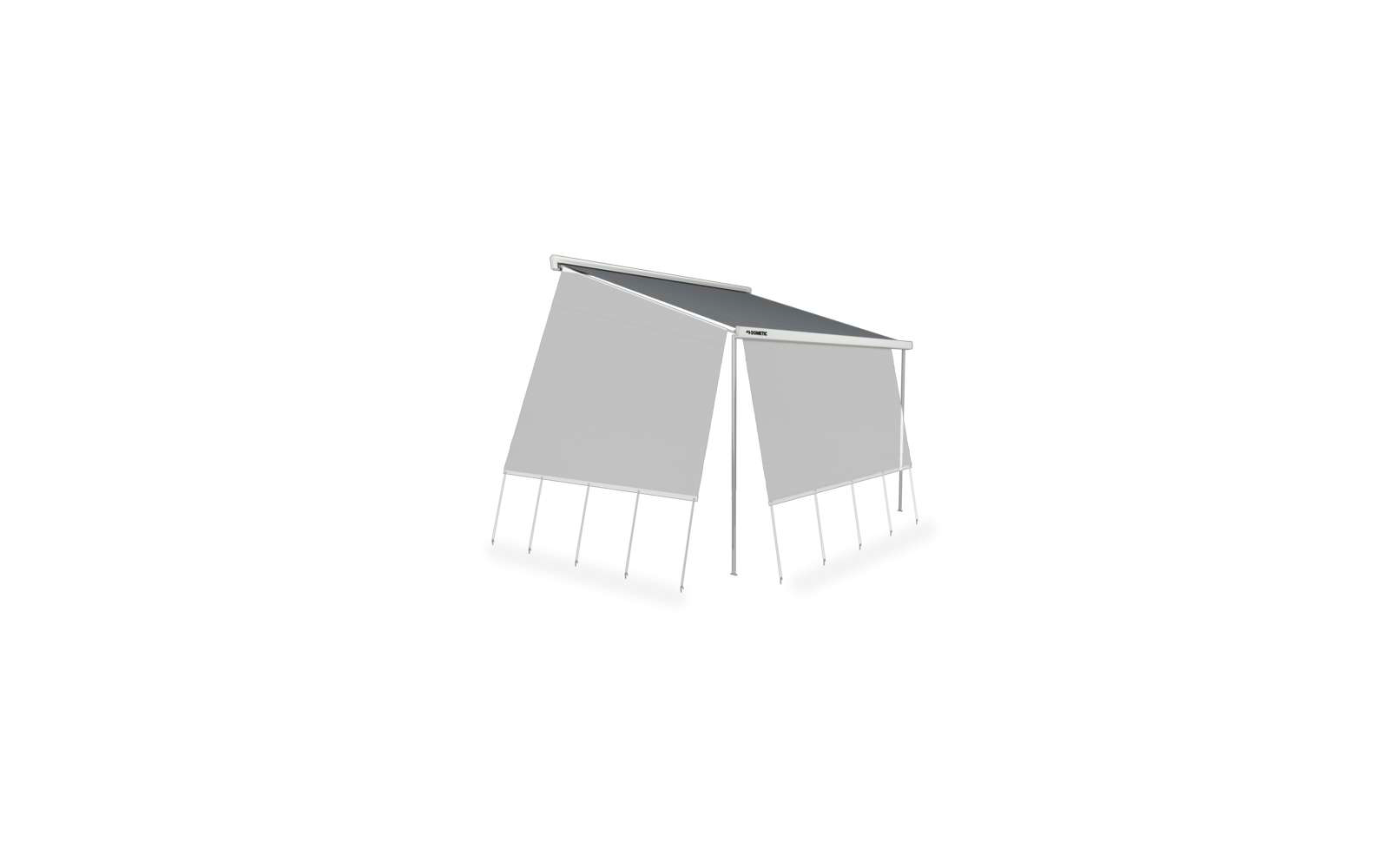 Wit tentframe met twee gespannen lichtgrijze doeken
