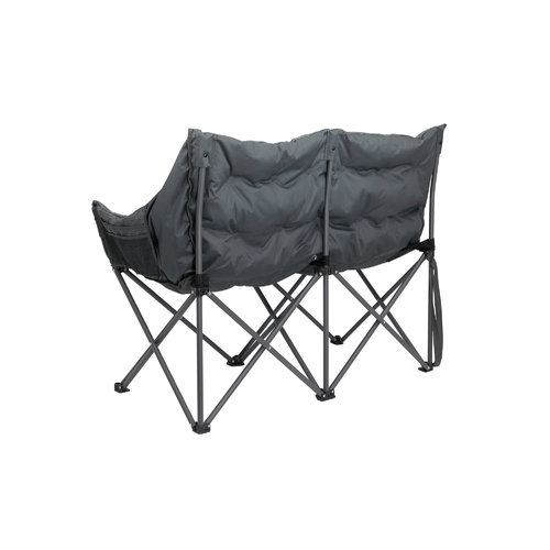 Zweisitziger Klappstuhl mit schwarzem Polster und Metallgestell