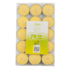 Package of 15 yellow tealight candles in a clear plastic tray