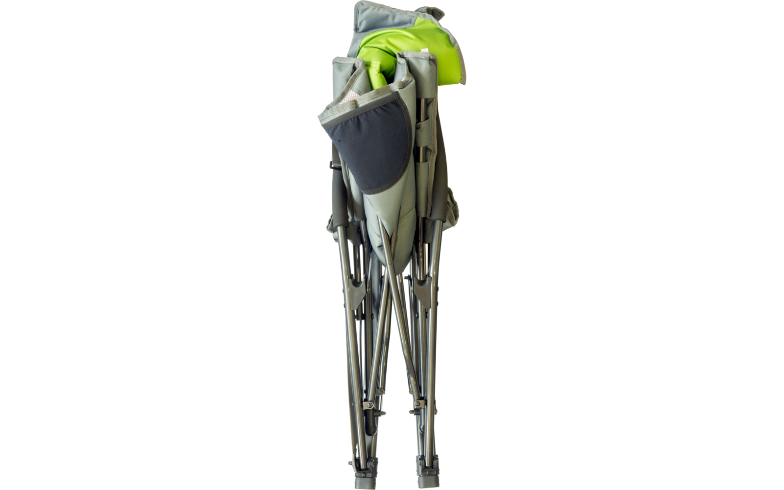 Fauteuil roulant gris et vert plié