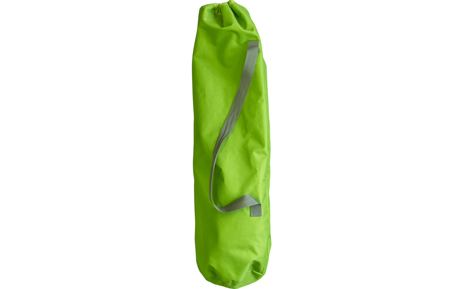 Sac en tissu vert-jaune avec cordon gris sur fond blanc