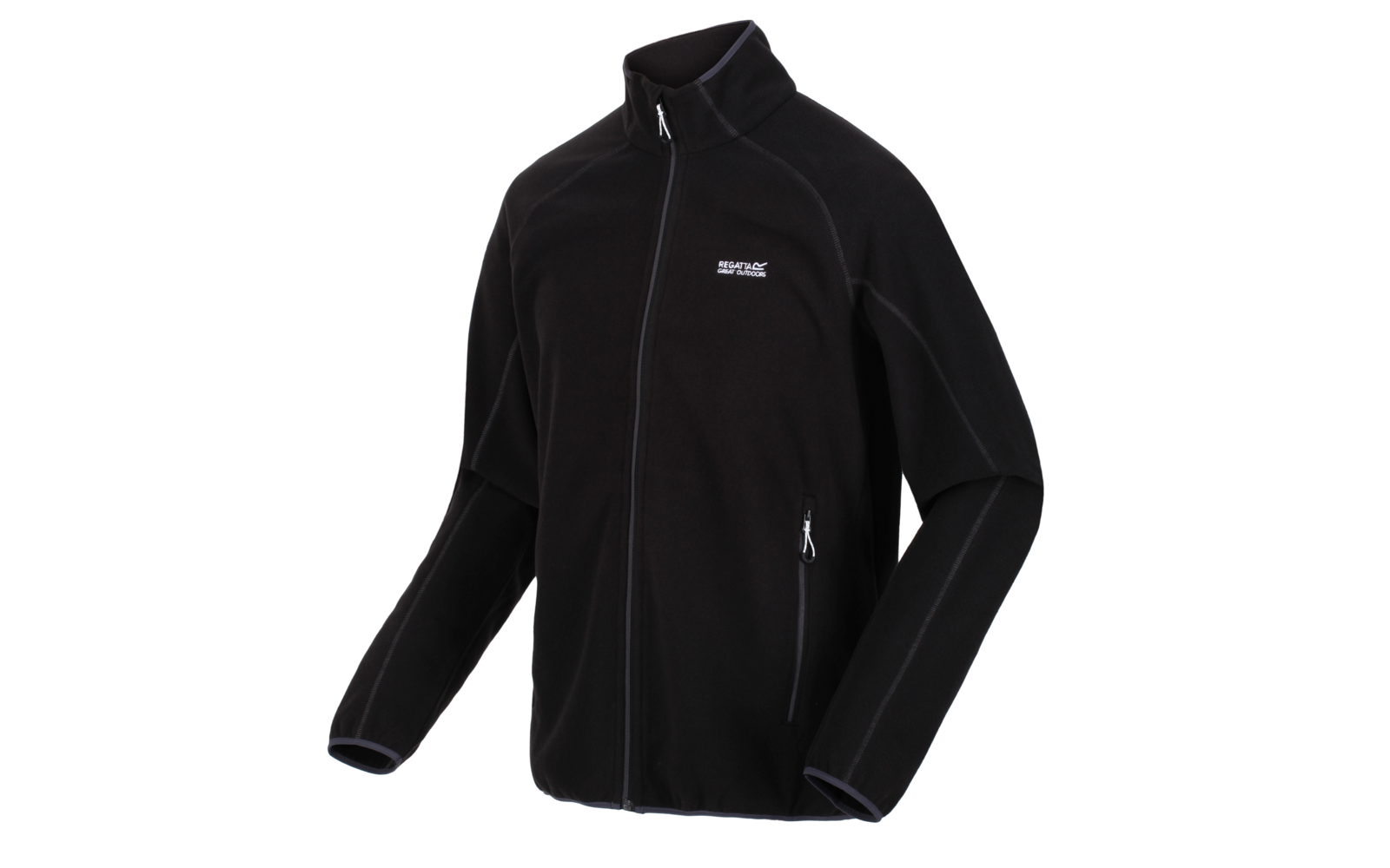Schwarze Fleecejacke mit durchgehendem Reißverschluss und hohem Kragen