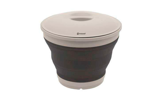 Contenedor compacto plegable con tapa blanca y cuerpo principal oscuro