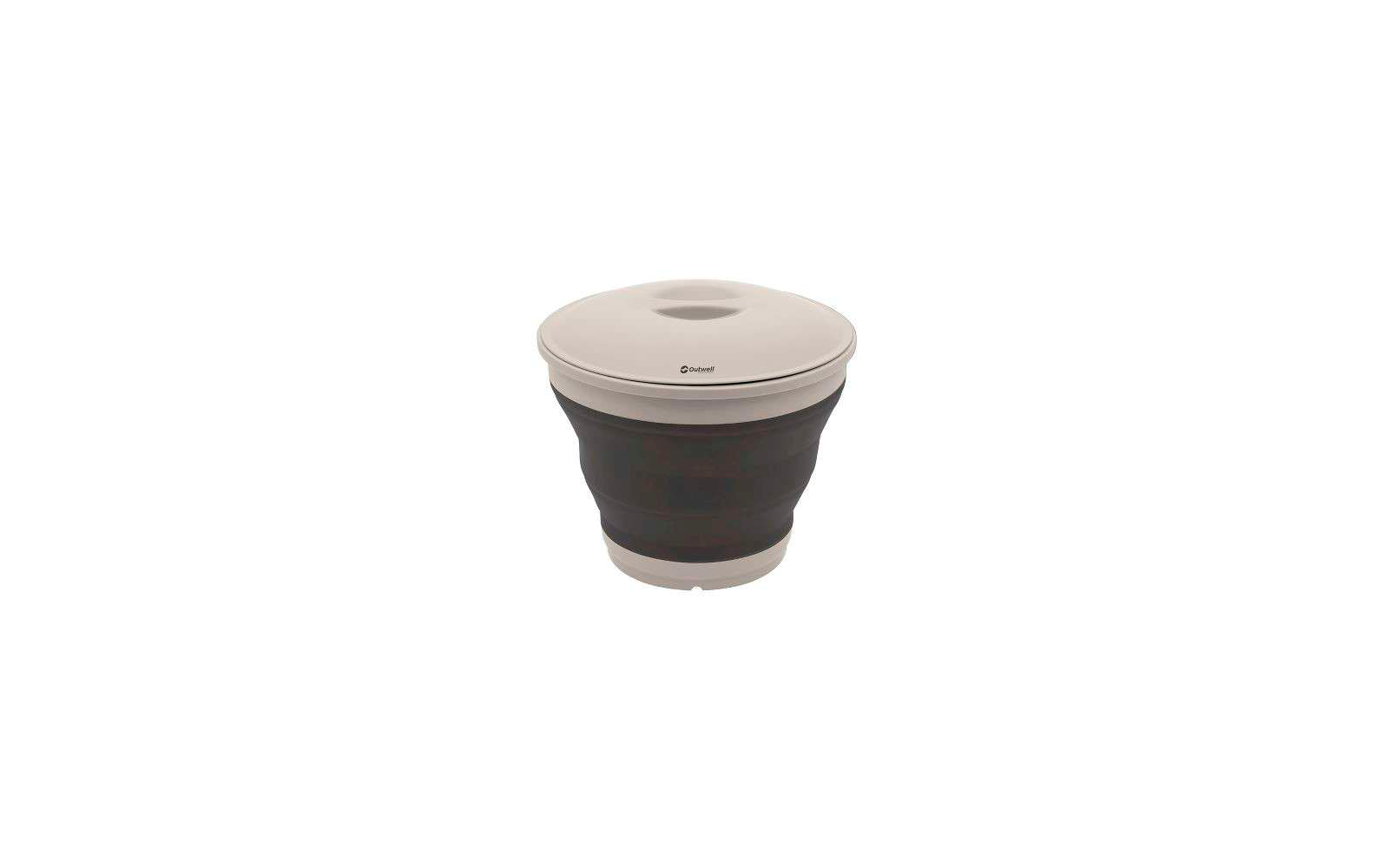 Contenedor compacto plegable con tapa blanca y cuerpo principal oscuro