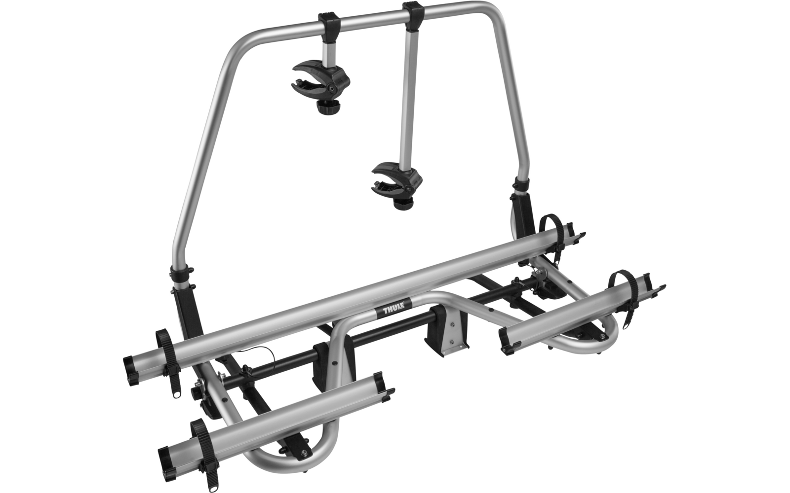 Metal frame with brackets and screws, white background