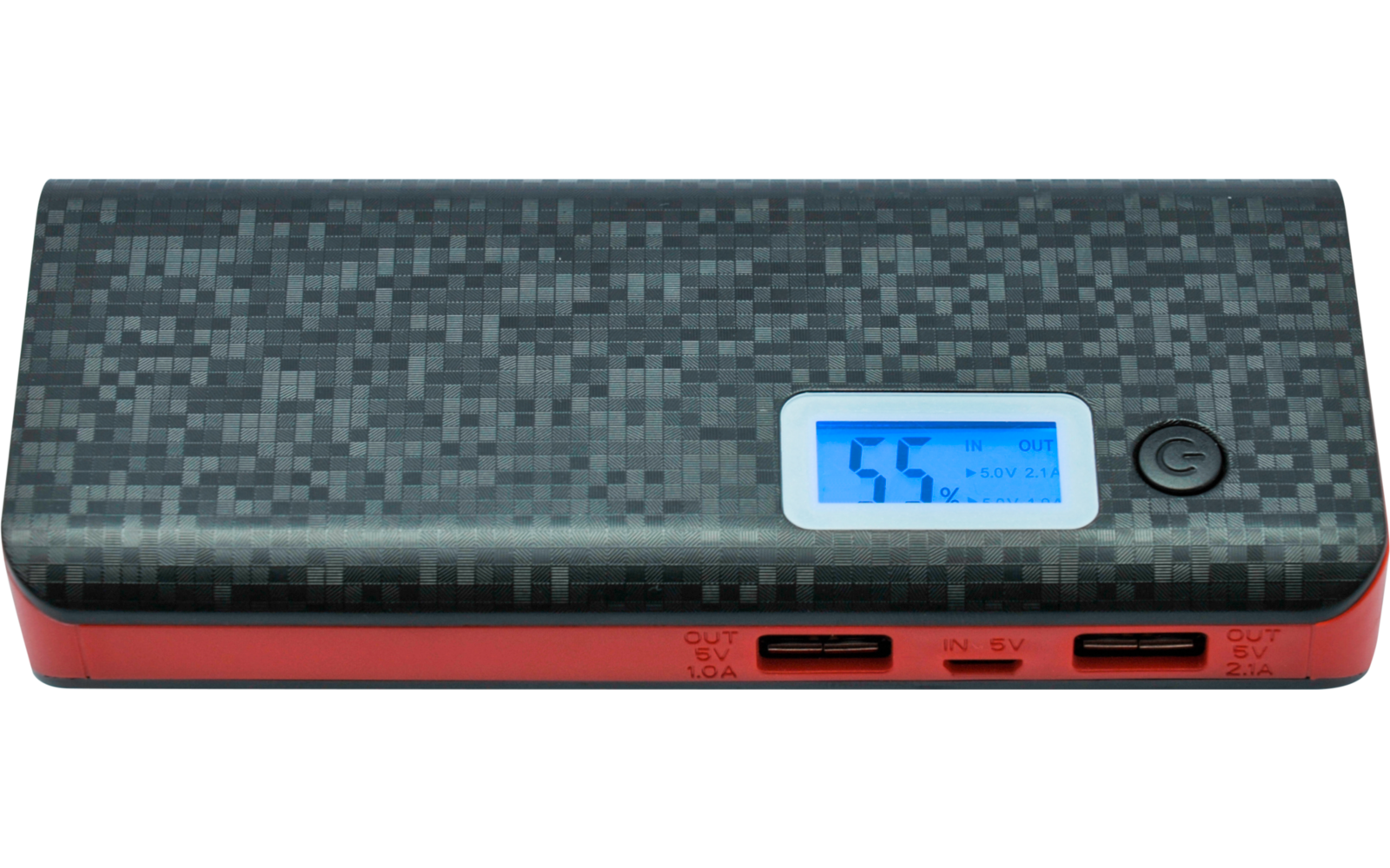 Kleines digitales Messgerät mit blau beleuchtetem Display auf schwarzem Gehäuse