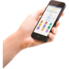 Hand hält ein Smartphone mit geöffneter App und Diagrammen auf dem Bildschirm