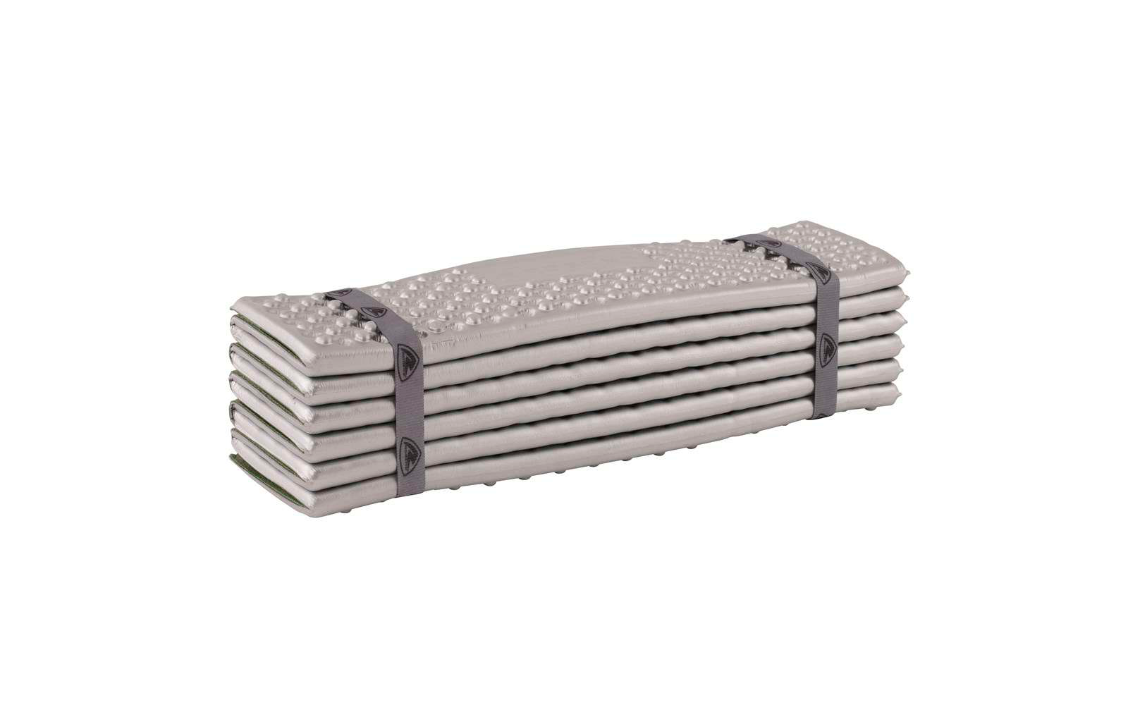 Ein Stapel grauer Betonplatten, zusammengehalten von zwei schwarzen Bändern