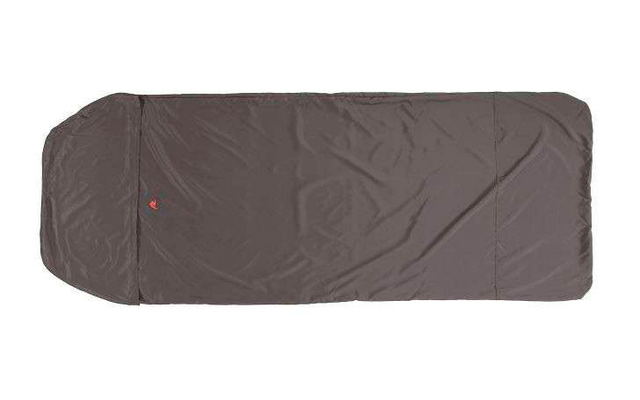 Ausgebreiteter, grauer Schlafsack auf weißem Hintergrund