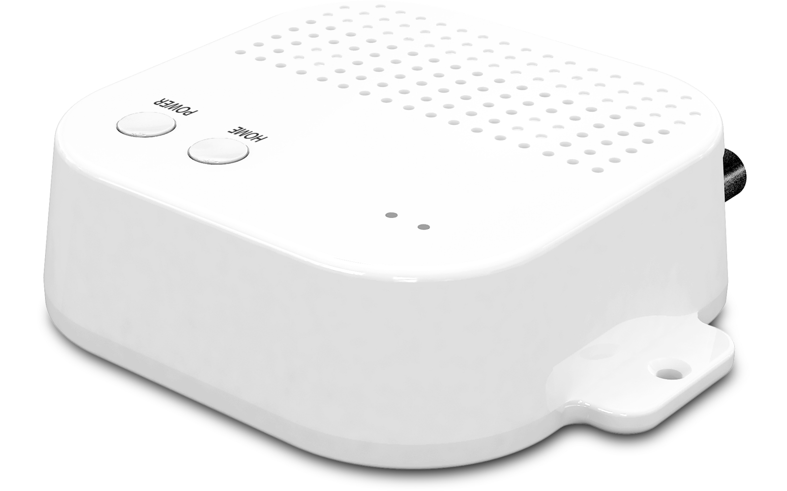 White electronic device with two buttons and ventilation holes
