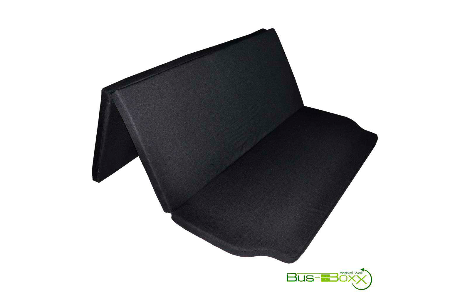 Black foldable yoga mat, spread out and folded