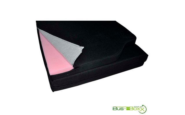 Black foam mattress with pink and gray inner material