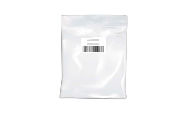 Transparante hersluitbare plastic zak met een barcode sticker