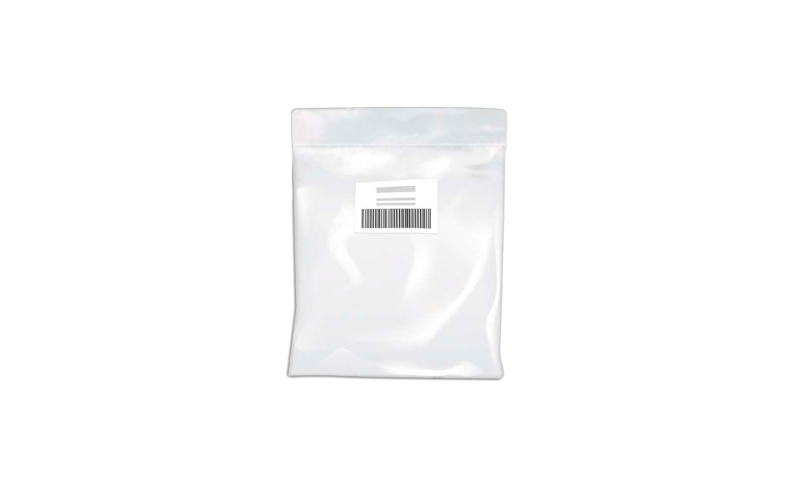 Transparante hersluitbare plastic zak met een barcode sticker