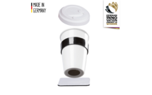silwy® To-Go-Cup Porzellan Becher mit Deckel inkl. Metall-Nano-Gel Pad Untersetzer (350 ml)