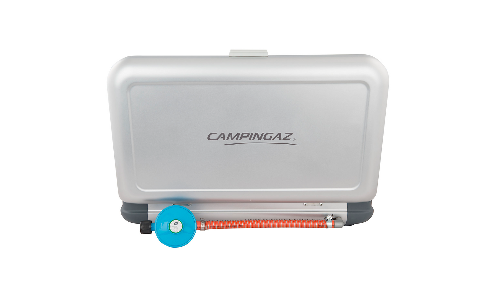 Campingaz tragbarer Gaskocher mit offenem Deckel und Gasflasche
