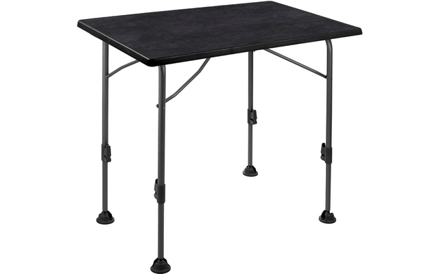 Klappbarer Campingtisch mit schwarzer Tischplatte und verstellbaren Beinen