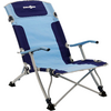 Chaise de camping pliante légère en tissu bleu avec cadre métallique argenté