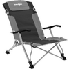 Chaise pliante avec tissu foncé et cadre en métal