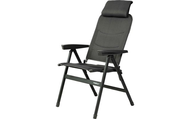 Chaise pliante noire avec accoudoirs et dossier rembourré