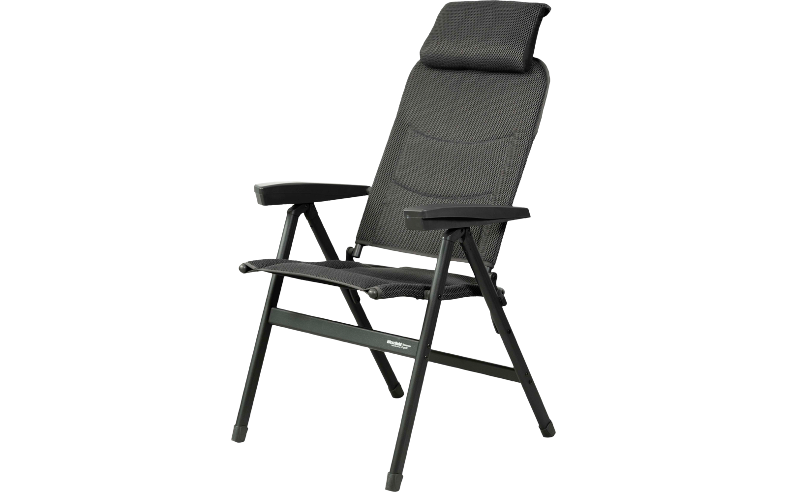 Chaise pliante noire avec accoudoirs et dossier rembourré
