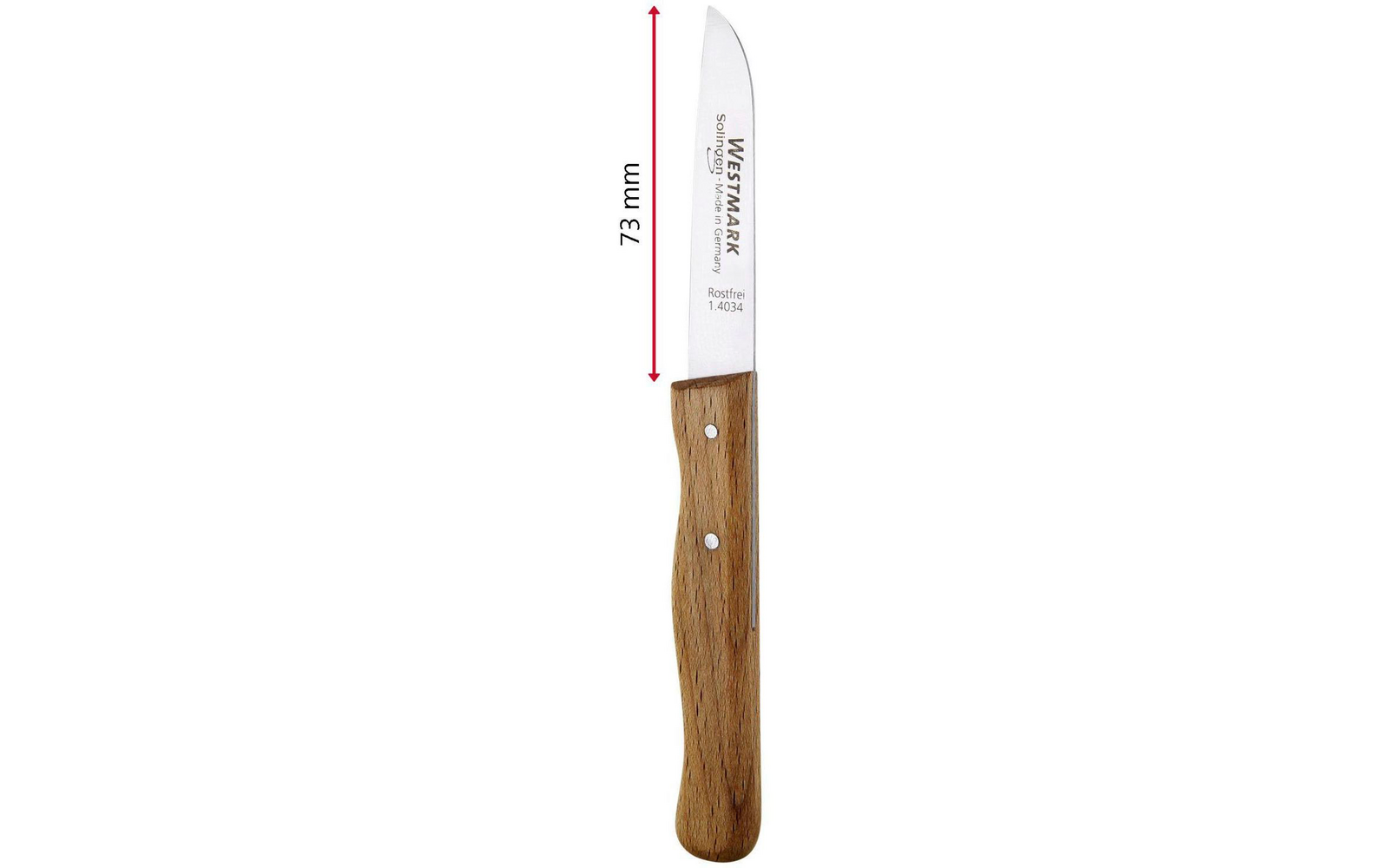 Ein Messer mit einer weißen Klinge und einem braunen Holzgriff