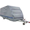 Covered trailer with gray tarpaulin on white background