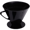Black plastic coffee filter with handle and drip holes