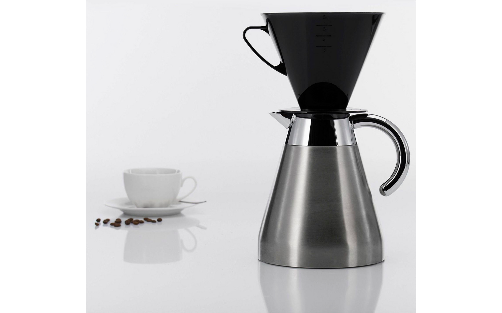Coffee pot and coffee filter on white background