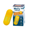 Emballage jaune et boîte du produit WaTu by Certec pour nettoyer les bouteilles d'eau
