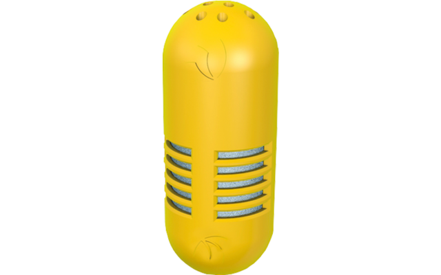 Purificateur d'air ovale jaune avec des trous et des grilles
