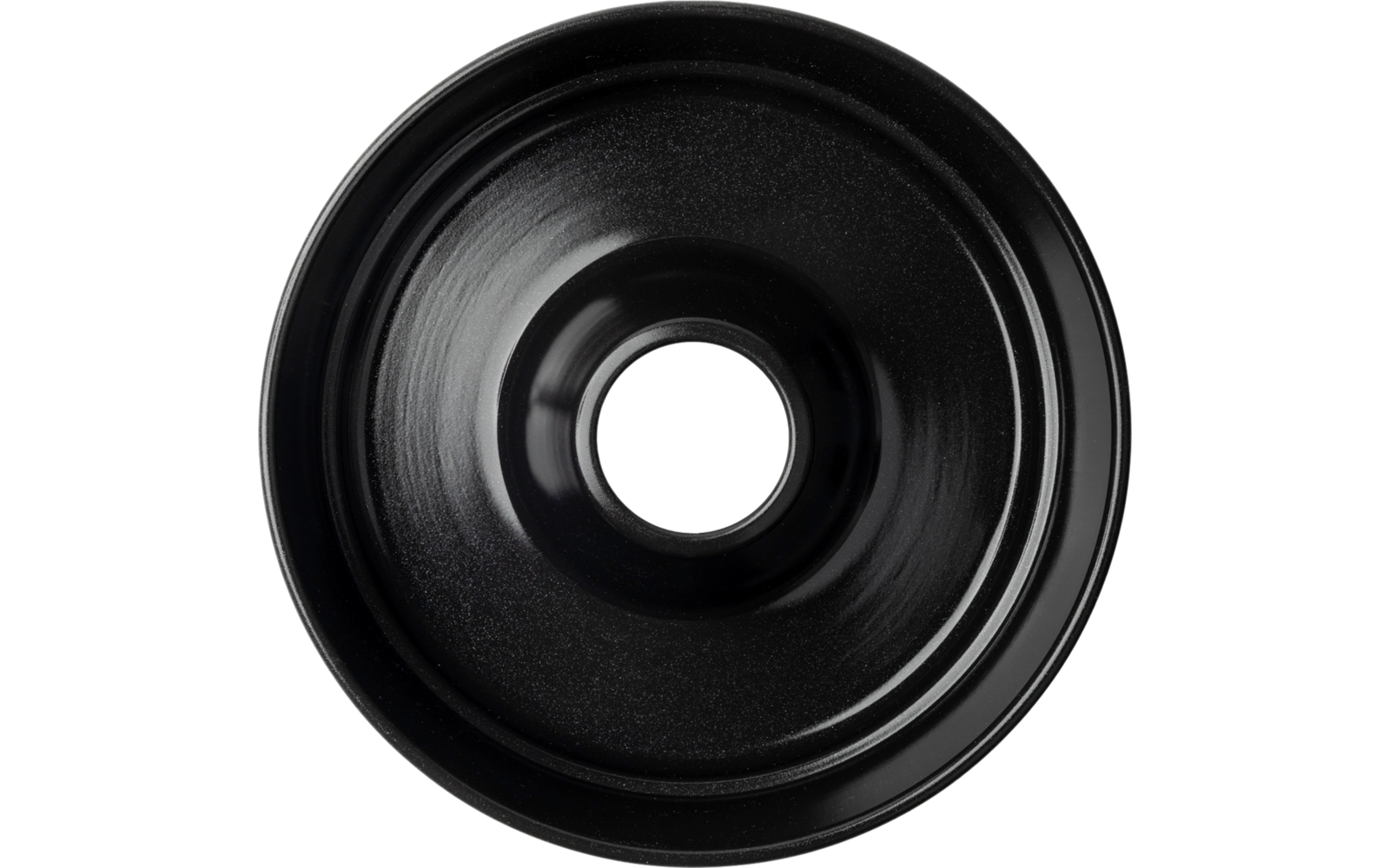 Black camera lens viewed from the front, round with several concentric rings