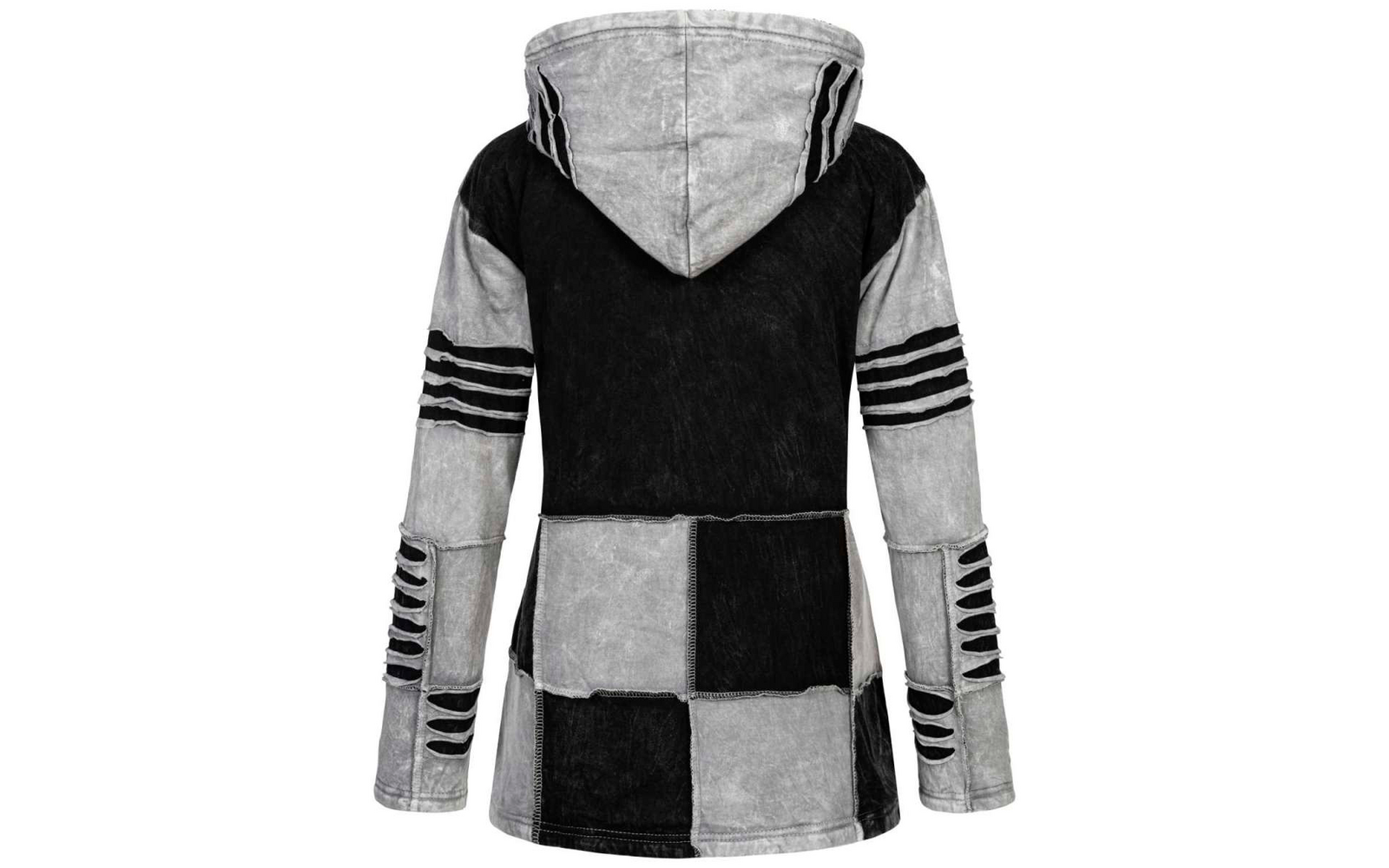 Schwarz-weißer Kapuzenpullover mit Blockmuster und langen Ärmeln