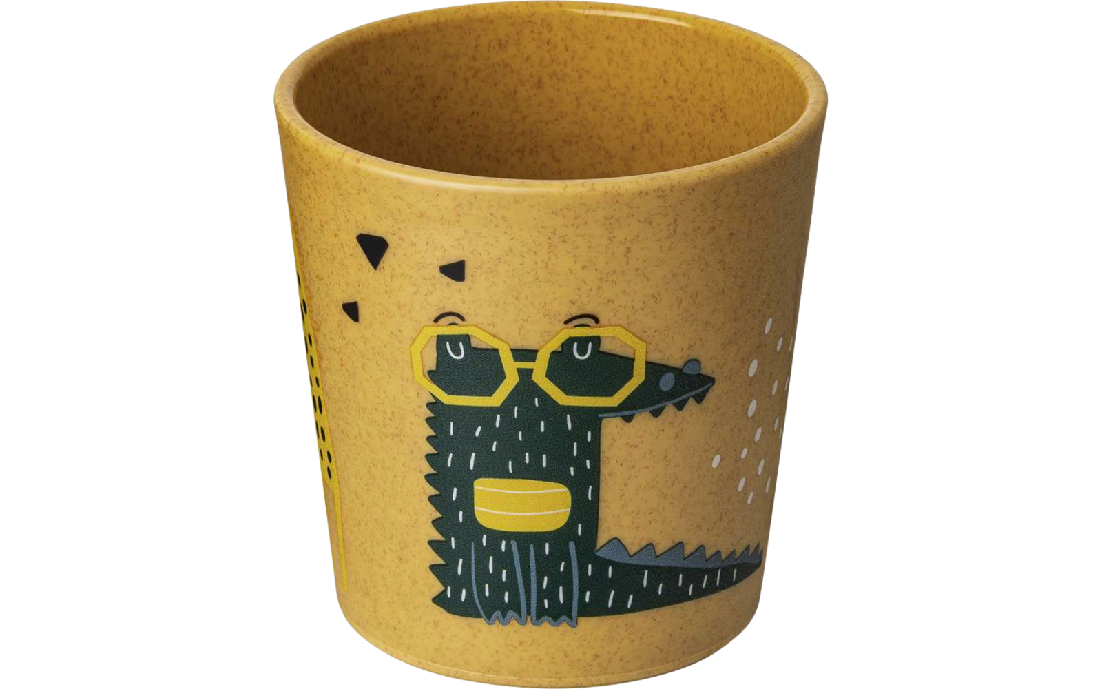 Brauner Becher mit grünem Krokodil-Motiv