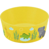 Gelbe Schüssel mit einem Krokodil, einem Elefanten und Pflanzenmotiven