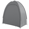 Gray tent with rounded roof, standing alone