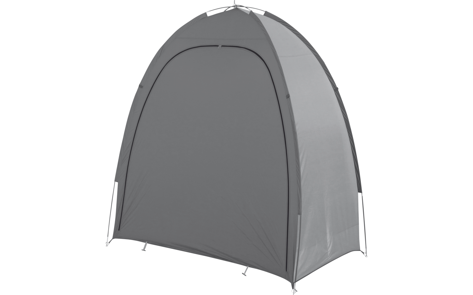 Gray tent with rounded roof, standing alone