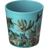 Türkisfarbener Becher mit Dschungel- und Zebra-Motiv
