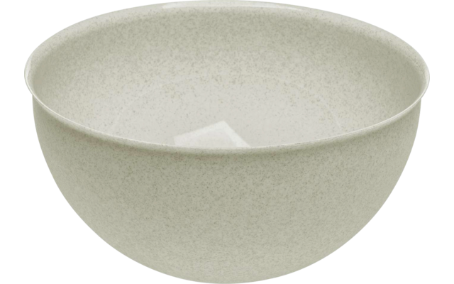 Round beige bowl on white background