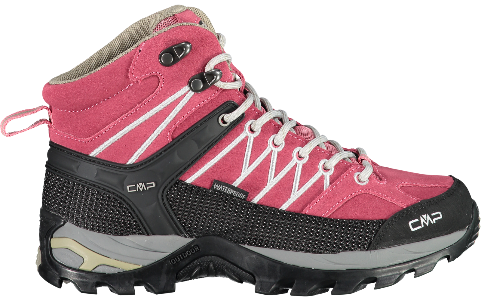 Chaussure de randonnée rose avec détails gris et noirs