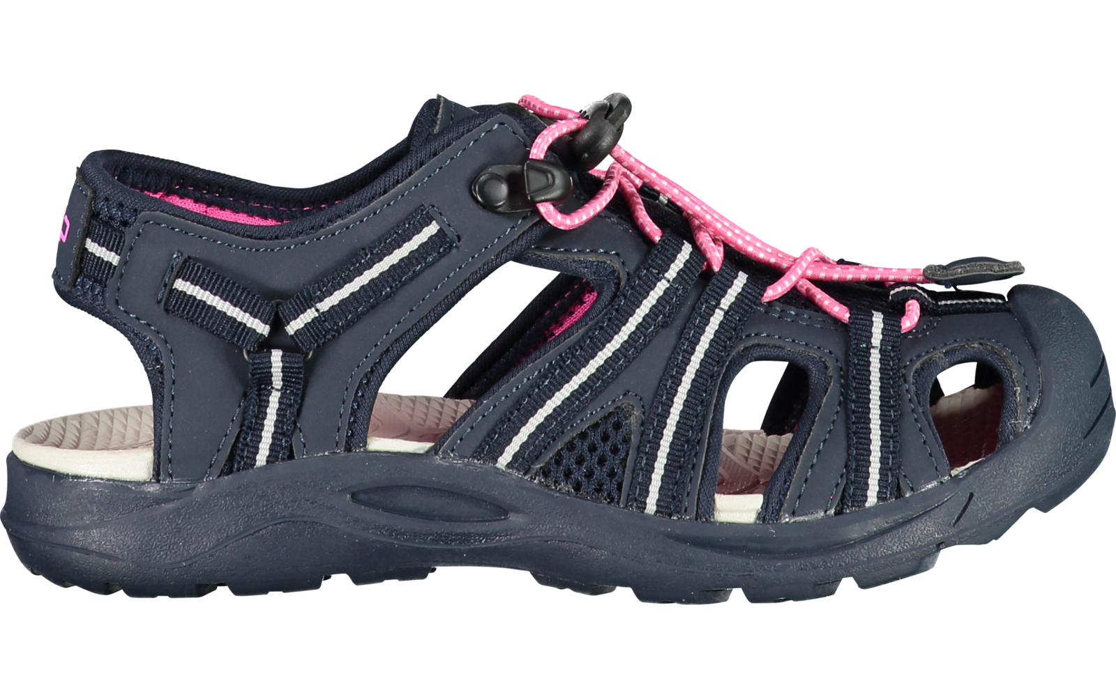 Sandale bleue fermée avec lacets roses