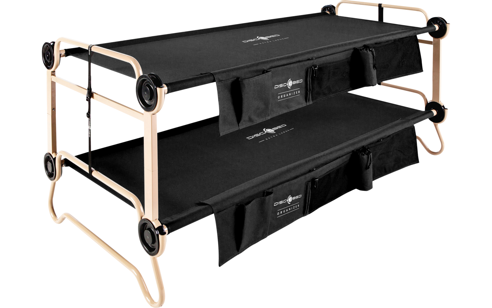 Black two-tier stool on beige-gold metal frame