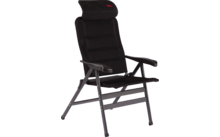 Schwarzer Klappstuhl mit gepolstertem Rückenlehne und Armlehnen aus Metall