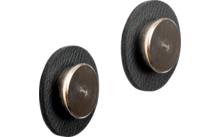 Zwei runde Wandhaken aus Metall mit schwarzem Untergrund