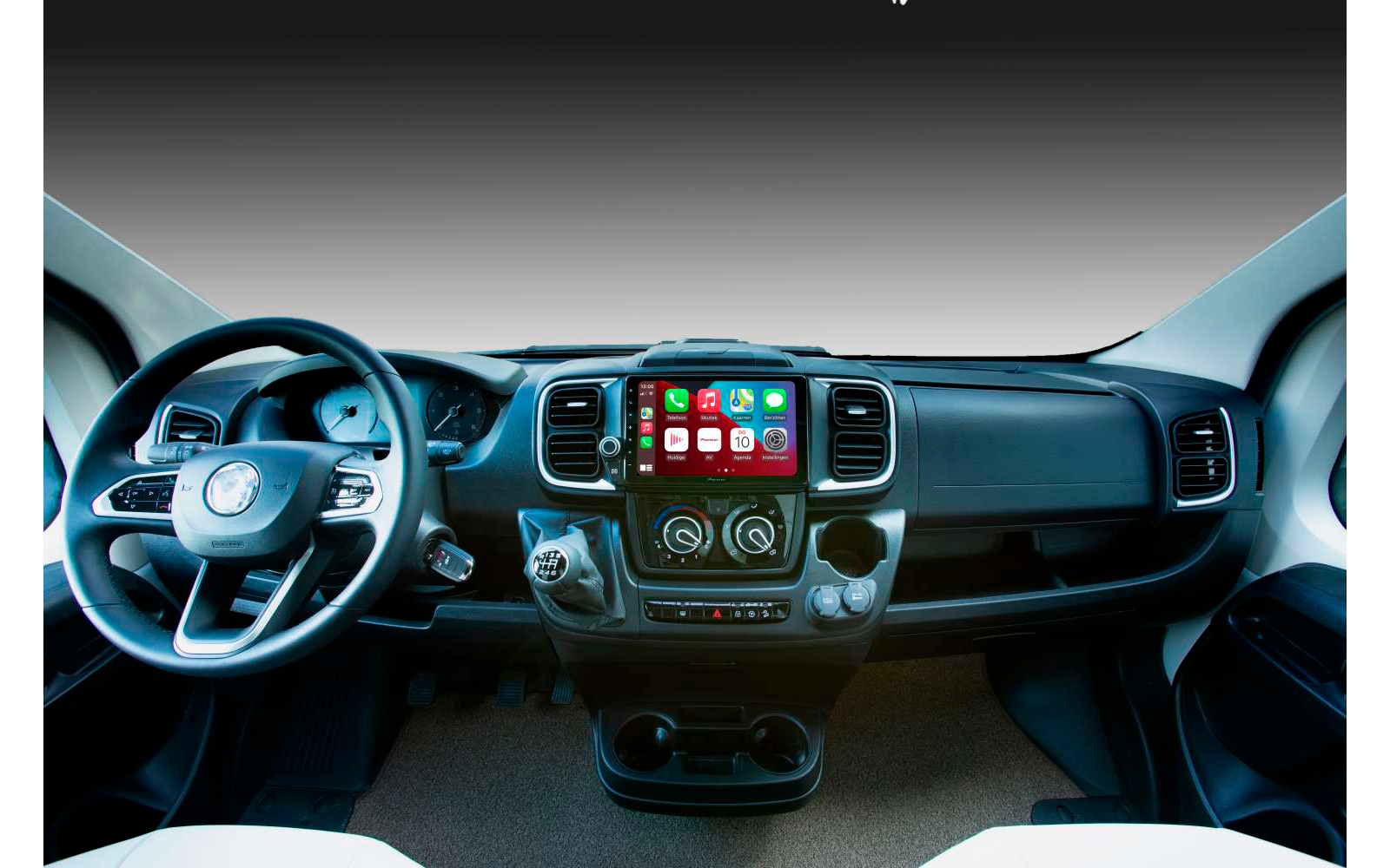 View of a vehicle's dashboard and steering wheel