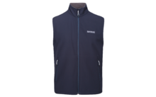 Donkerblauwe softshell bodywarmer met volledige ritssluiting en twee ritszakken