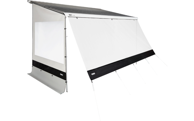 paravent blanc avec bande noire et toit argenté