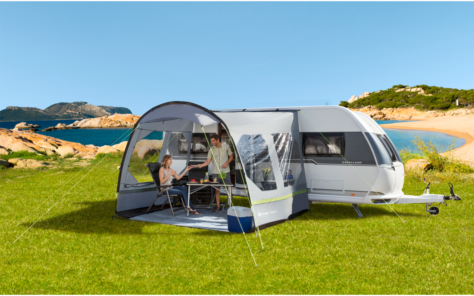 Blue background with a white stylized lightning bolt and a white star surrounded by a white border