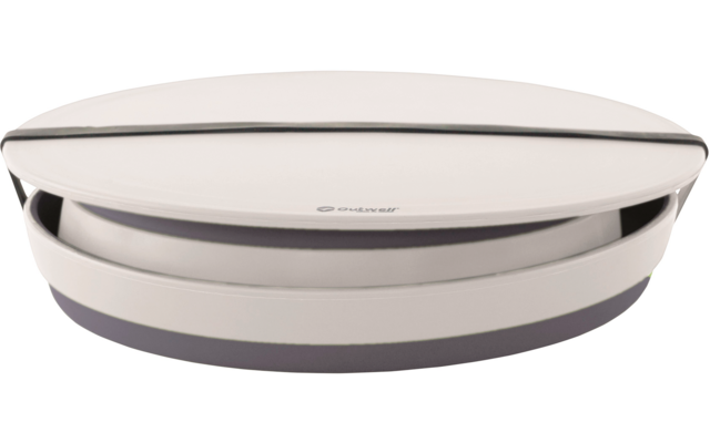 Weiße, ovale elektrische Küchenwaage auf weißem Hintergrund