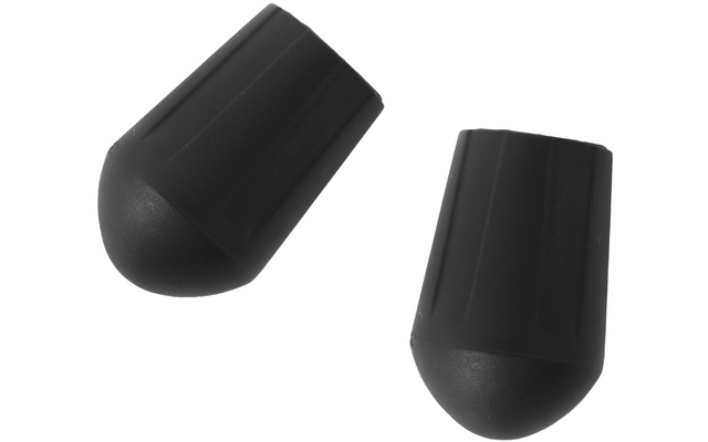 Zwei schwarze Gummikappen mit gerillter Oberfläche